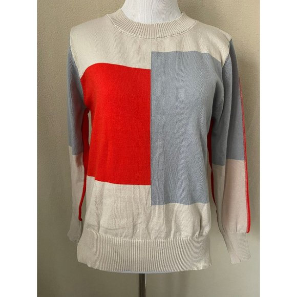 Unknown/No Brand Tops - Women's Tan/Gray/Red Color Block Long Sleeve Knit Shirt